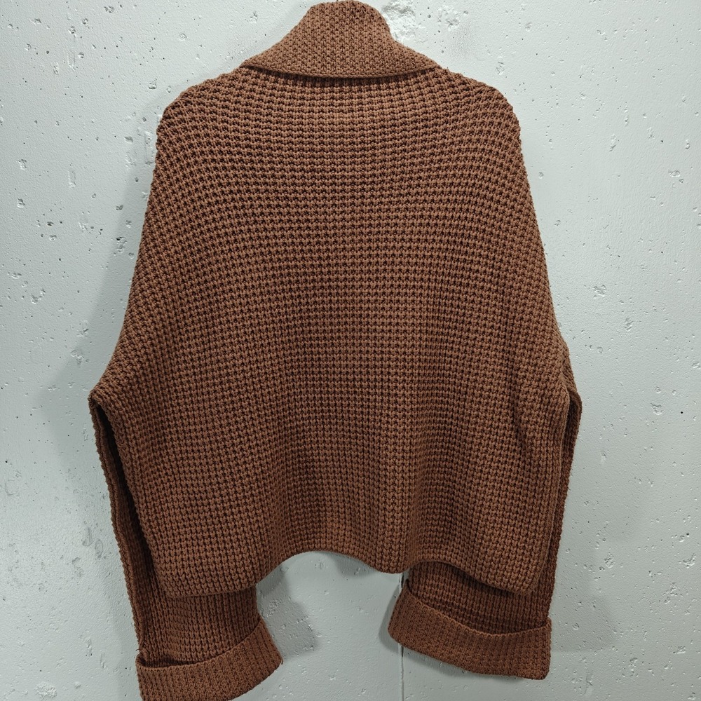 Free People Womens Medium Sweater Burnt Orange Oversized Cowl Neck Chunky Knit - Picture 7 of 7